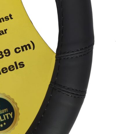 Steering Wheel Cover, Black, Real Genuine Leather, Small, 14 inch, for Men and Women, Universal, Stretch On, Heat Resistant, Stays Cool, Non-Slip, HANWOLF - Image 6