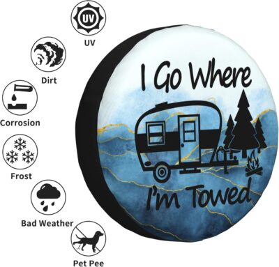 Spare Tire Cover I Go Where I'm Towed Weatherproof Universal Wheel Protectors for RV Travel Trailer Camper 15in - Image 5