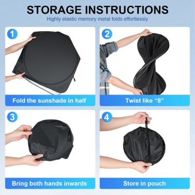 JUSTTOP Car Sun Shade Windshield - Foldable Sun Car Window Shield 300T Coated Silver Cloth Reflective Polyester Material Blocks 99% UV Rays, Fits Most Windshields(Large63 x 35 in) - Image 5