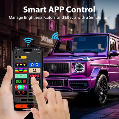 LED Eyes for Truck Windshield, 24'' x 5'' Ojos LED para Carro Devil Eyes Light for Car Programmable Flexible Customizable Store Sign Bluetooth App & Remote Control Custom Advertising Display Signs - Image 2