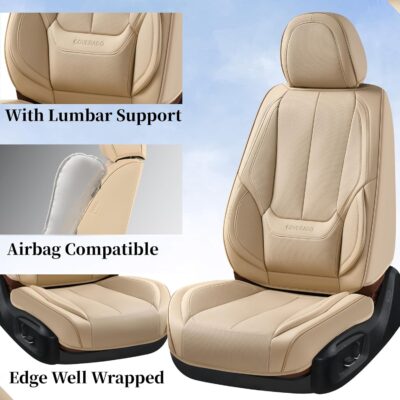 Coverado Seat Covers, Car Seat Covers Front Seats, Car Seat Cover, Car Seat Protector Waterproof, Car Seat Cushion Nappa Leather, Beige Seat Covers Carseat Cover Universal Fit for Most Cars - Image 6