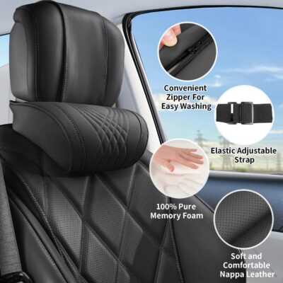 Car Neck Pillow for Driving Memory Foam Headrest Nappa Leather Head Rest for Most Cars SUV Home Office Traveling - Image 4