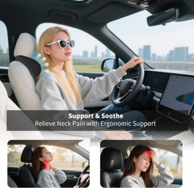 Car Neck Pillow for Driving Memory Foam Headrest Nappa Leather Head Rest for Most Cars SUV Home Office Traveling - Image 6
