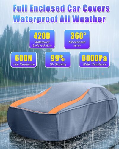 Full Enclosed Car Covers Universal Fit Dodge Challenger/Charger,Camaro,Camry,Accord,Altima,Lexus ES,Chrysler 300,Sonata,K5/Stinger,Malibu,Legacy,Passat Sedans/Coupes/Cabrio Lenghth 189"-200" - Image 6