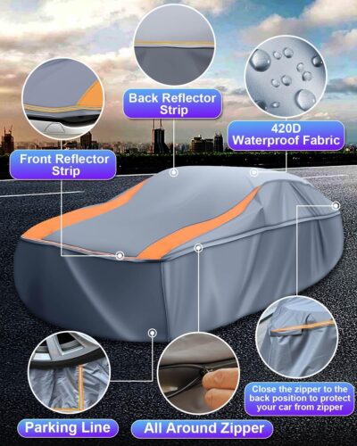 Full Enclosed Car Covers Universal Fit Dodge Challenger/Charger,Camaro,Camry,Accord,Altima,Lexus ES,Chrysler 300,Sonata,K5/Stinger,Malibu,Legacy,Passat Sedans/Coupes/Cabrio Lenghth 189"-200" - Image 7