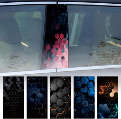 2pcs 3D Honeycomb Graphics Vinyl Car Stickers, Waterproof Sun Protection Scratch Cover B-Pillar Stickers, Personalized DIY Vehicle Door Pillar, Long-Lasting Decor Auto Accessory (Black 2) - Image 2