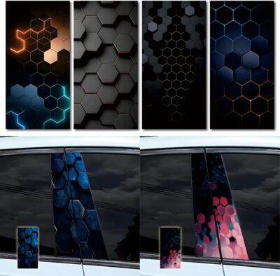2pcs 3D Honeycomb Graphics Vinyl Car Stickers, Waterproof Sun Protection Scratch Cover B-Pillar Stickers, Personalized DIY Vehicle Door Pillar, Long-Lasting Decor Auto Accessory (Black 2) - Image 3