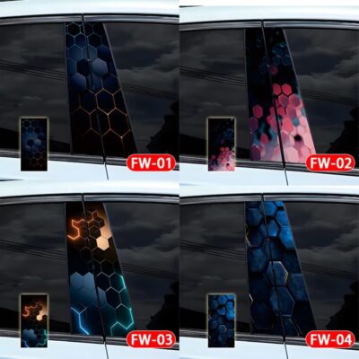 2pcs 3D Honeycomb Graphics Vinyl Car Stickers, Waterproof Sun Protection Scratch Cover B-Pillar Stickers, Personalized DIY Vehicle Door Pillar, Long-Lasting Decor Auto Accessory (Black 2) - Image 7