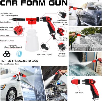 AUTODECO 44Pcs Car Wash Detailing Kit Cleaning Kits with Foam Gun Sprayer Wash Mop with Long Handle Collapsible Bucket Large Wash Mitt Towels Complete Interior Exterior Car Washing Supply Set Blue - Image 2