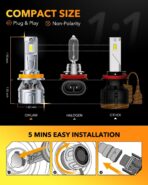 OXILAM Upgraded H11 LED Bulbs, 60000LM 12X Brighter H8 H9 Driving Lights, 6500K Cool White H16 Fog Light, 5-Mins Quick Installation, 60000H Lifespan, Plug and Play, Pack of 2 - Image 5