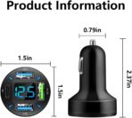 4 Ports USB Car Charger USB Adapter with Voltmeter,Type C Port PD 3.1/QC 3.0 Super Fast Charging Car Cigarette Lighter Plug for iPhone 14 13 12,S22 S21 S20,iPad Pro& More Mobil Phone (Black) - Image 2