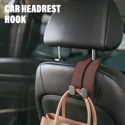 Fauppt Headrest Hooks for Car Car Seat Hooks for Headrest,2026 Hooks for Purses and Bags Cute Car Purse Holder,Twinhook Leather Car Headrest Hangers Seat Back Organizers for Travel (Black*4) - Image 2