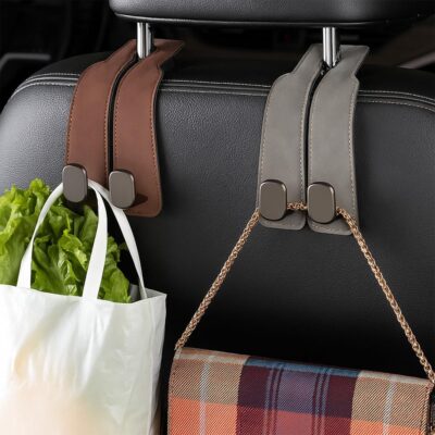 Fauppt Headrest Hooks for Car Car Seat Hooks for Headrest,2026 Hooks for Purses and Bags Cute Car Purse Holder,Twinhook Leather Car Headrest Hangers Seat Back Organizers for Travel (Black*4) - Image 3