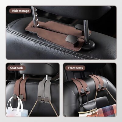 Fauppt Headrest Hooks for Car Car Seat Hooks for Headrest,2026 Hooks for Purses and Bags Cute Car Purse Holder,Twinhook Leather Car Headrest Hangers Seat Back Organizers for Travel (Black*4) - Image 4