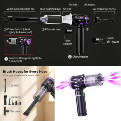 Airpollo® Car Vacuum Portable Cordless Handheld Cleaner Aspiradora para Carro, 4 in 1 with LED Screen V2 Portable 29000 Pa Suction Air Blower, Rechargeable High Power for Home, Long Lasting Battery - Image 3
