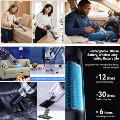 Airpollo® Car Vacuum Portable Cordless Handheld Cleaner Aspiradora para Carro, 4 in 1 with LED Screen V2 Portable 29000 Pa Suction Air Blower, Rechargeable High Power for Home, Long Lasting Battery - Image 7