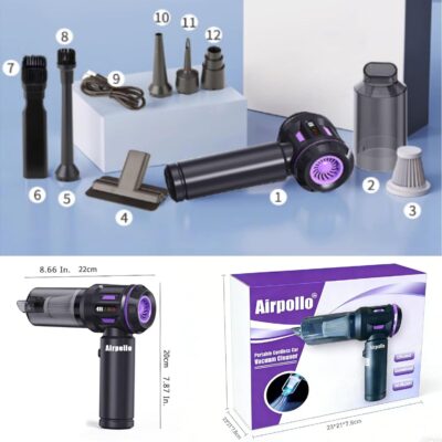 Airpollo® Car Vacuum Portable Cordless Handheld Cleaner Aspiradora para Carro, 4 in 1 with LED Screen V2 Portable 29000 Pa Suction Air Blower, Rechargeable High Power for Home, Long Lasting Battery - Image 9