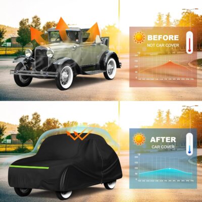 QUNSUNUS Waterproof Car Cover for Ford Model A Sedan/Convertible 1928-1931, All Weather Outdoor Car Covers with Zipper and Elastic Edges for Wind, Sun, UV and Dust Protection - Image 5