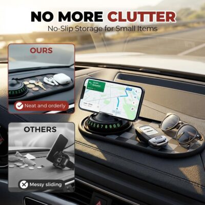 Multifunction Car Anti-Slip Mat, Car Dashboard Mat 360° Rotating, Adjustable Phone Holder with Hidden Parking Number Plate for Phone, Sunglasses and Keys (Style D) - Image 3