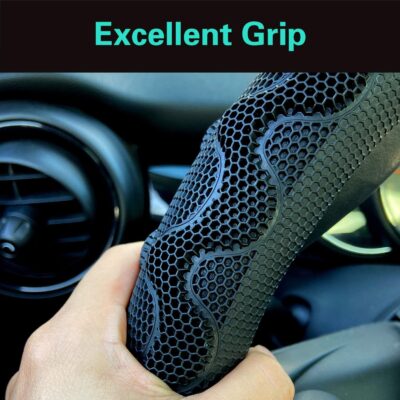 PINCTROT Steering Wheel Cover Great Grip with 3D Honeycomb Anti-Slip Design, Universal 14.5-15 Inch (Black/Red Stitch) - Image 4