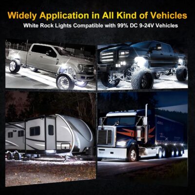 White Rock Lights，Aluminum Housing, Waterproof IP68,6500K Pure White Super Bright Underglow, Rock Lights for Trucks, UTV, ATV, SUV, Boats,Each Rock Light Comes with a 15-Foot Extension Cord (8 Pods) - Image 9