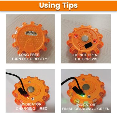 Ecoangel USB-C Rechargeable LED Road Flares Emergency Lights-Large Capacity (Lithium Battery) 3 in 1 Cable Roadside Warning Car Safety Beacon Flashing Disc Flare Kit with Magnetic Base for Vehicles - Image 5