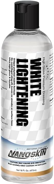 41Izm0WvWBL._AC_SL1000_.jpg Nanoskin WHITE LIGHTENING Premium Dressing 16 Oz. – Universal Thick Wipe-On Dressing for Car Detailing | Works on Tire, Vinyl, Rubber, Plastic & Trim | Safe for Cars, Trucks, Motorcycles, RVs & More - Image 1