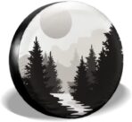 Abstract Moon Spare Tire Cover Mountain Tree Waterproof Dust-Proof Universal Spare Wheel Tire Covers 15 Inch Fit for RV Trailer Truck Jeep Rv SUV Truck Camper Travel Trailer Accessories