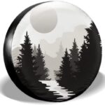 Abstract Moon Spare Tire Cover Mountain Tree Waterproof Dust-Proof Universal Spare Wheel Tire Covers 15 Inch Fit for RV Trailer Truck Jeep Rv SUV Truck Camper Travel Trailer Accessories