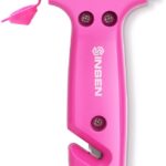 SINSEN Car Safety Hammer, Automotive Window Breaker and Seatbelt Cutter for Women, Roadside Emergency Kit, 3 in 1 Escape Tools, Road Trip Essential and Must Haves (1, Pink)