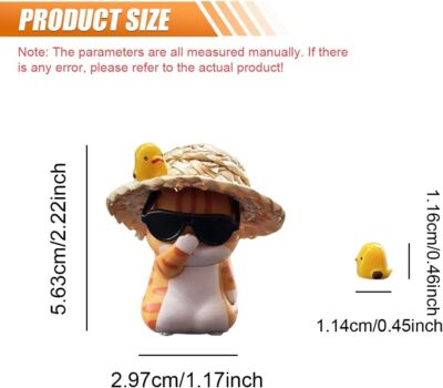 ZIMISI Cute Orange Cat Car Dashboard Decorations, Mini Animal Rear View Mirror Accessories with Kawaii Chicken, Cat Figurines Car Decorations, Cute Automotive Interior Accessories (Straw Hat) - Image 2