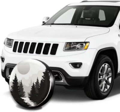Abstract Moon Spare Tire Cover Mountain Tree Waterproof Dust-Proof Universal Spare Wheel Tire Covers 15 Inch Fit for RV Trailer Truck Jeep Rv SUV Truck Camper Travel Trailer Accessories - Image 4