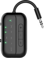 Bluetooth Transmitter Receiver, 2-in-1 V5.3 Wireless Adapter for Airplane, TV, PC, Gym, Switch. Supports up to 2 AirPods/Headphones. Audio Receiver for Car/Home Stereo,with AptX Low Latency & HD