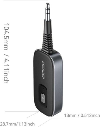ESSAGER Bluetooth Car Adapter,Noise Cancelling 3.5mm AUX Bluetooth Receiver for Car,Wireless Audio Receiver Transmitter for Home Stereo/Wired Headphones Airplane,Gray - Image 9