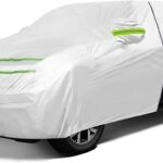 Full Surround All Weather Car Cover Universal Fit for SUVs Body Length 178" to 189", Waterproof Snow Proof UV Proof Scratch Proof Bird Proof Excrement with Zipper Cotton -Silvery