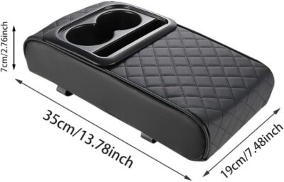 Center Console Cover for Car, Microfiber Leather Car Arm Rest Cover with 2 Cup Holders, Universal Car Accessories Interior, Black - Image 2