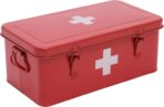 First Aid Medicine Box, First Aid Kit Supplies Bin, Metal Medicine Storage Tin, First Aid Empty Box with Safety Lock for Home Emergency Tool Set-Red