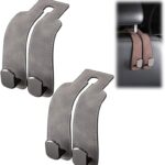 Car Seat Headrest Hooks for Purses and Bags, 2026 New Car Purse Hook Seat Back Hanger Storage Organizer, Leather Purse Hook for Car (Gray 2pcs)