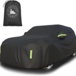 Car Cover Waterproof All Weather 10 Layers Full Car Cover Universal 210T Heavy Duty for Rain Sun UV Protection with Door Zipper and Air Vent. (Black PU Oxford Fabric, Fits SUVs up to 190")