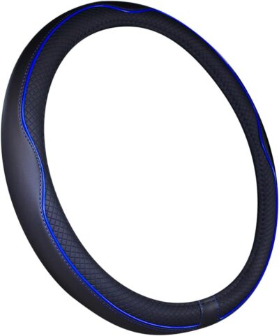 Mayco Bell Small Size Steering Wheel Cover Anti-Slip,Safety,Soft,Breathable,Durable,Full Surround,Comfortable Grip Microfiber Leather (14-14.25 inch,Black Dark Blue) - Image 2