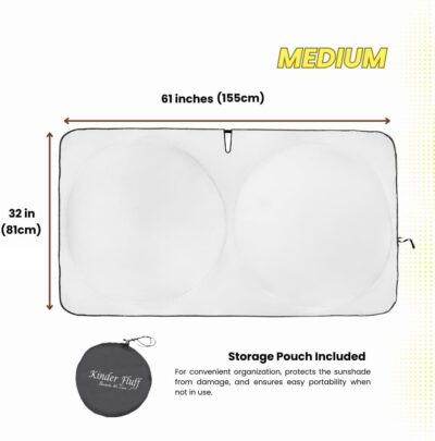 Windshield Sun Shade - Certified 99.87% UVB & 99.02% UVA Protection Car Sun Shade. Award Winning Sunshade for Car Windshield with Patented Technology. Size M 61"x32" Car Window Shades by Kinder Fluff - Image 2