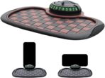 Multifunction Car Anti Slip Mat, 360° Rotatable Phone Holder Dashboard Pad with Temporary Parking Number, Anti Skid Organizer for Phone Sunglasses Keys (Brown-Gray Checkered Pattern)