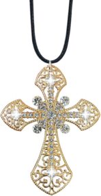 Bling Cross Car Hanging Ornament, Crystal Rhinestone Car Rear View Mirror Charm, Diamond Mirror Pendant, Universal Vehicle Interior Decoration Accessories for Men/Women Present (Gold)