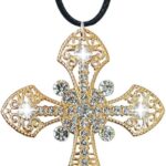 Bling Cross Car Hanging Ornament, Crystal Rhinestone Car Rear View Mirror Charm, Diamond Mirror Pendant, Universal Vehicle Interior Decoration Accessories for Men/Women Present (Gold)