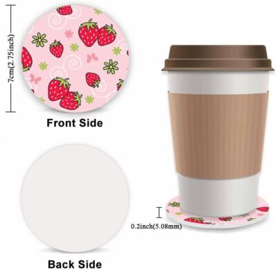 Pink Strawberry Steering Wheel Cover for Women, Universal Auto Steering Wheel 14-15 Inch Car Interior Accessories with 2PCS Car Coasters, Suitable for Men and Women - Image 2