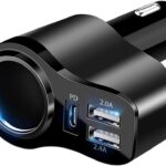 4 in 1 USB C Car Charger, 168W Multi USB Cigarette Lighter Adapter, Socket Splitter with 3 USB Ports, 12V/24V Dual USB Type C PD Fast Car Charger Adapter for iPhone 17/Air/16/15 Pro Max iPad GPS