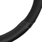 Motor Trend White Steering Wheel Cover - Dotted Comfort Polyester Grip on Stitched Synthetic Leather, White/Black - Image 7