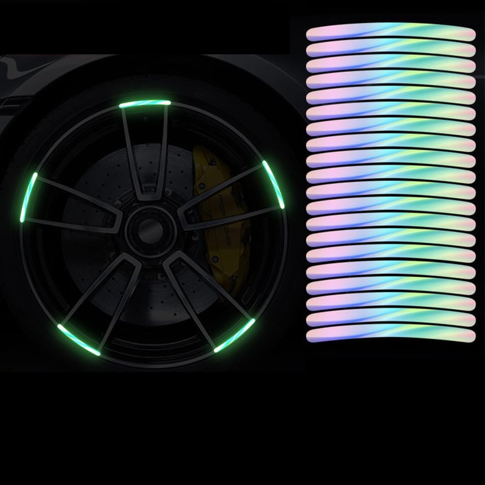 51EgxNAeUzL._AC_SL1000_.jpg 20Pcs Car Wheel Hub Reflective Sticker,Reflective PVC Wheel Eyebrow Stickers, Night Safety Warning, Anti-Scratch, Waterproof, Outdoor Use - Image 1