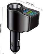 One to Four with USB+Type-c Multifunctional Car Charger with Digital Display Suitable, Black