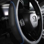 EKR Universal 15 inch Leather Steering Wheel Cover - Genuine Leather, Breathable, Anti Slip & Odor Free (Black with Blue Lines, M(14" 1/2-15" 1/4)) - Image 2